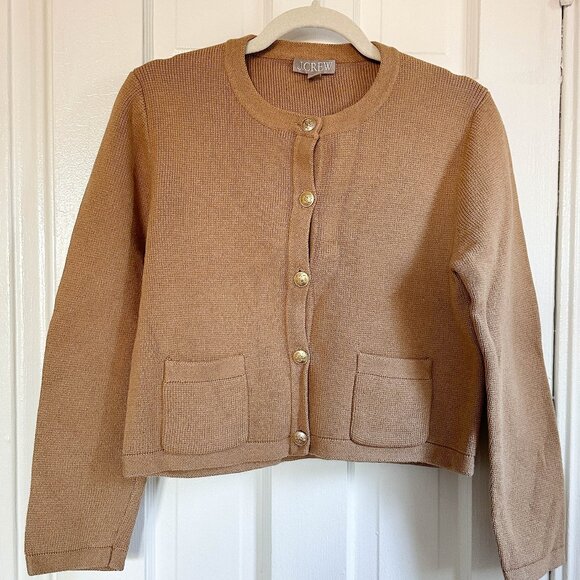 J. Crew Emilie Sweater Cardigan in Camel 100% Cotton - Size M - Picture 2 of 4